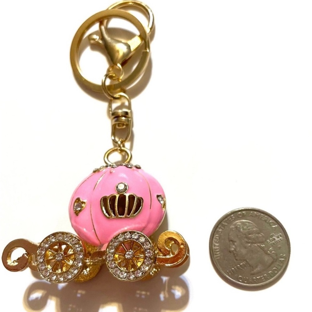Pink & Gold Rhinestone Metal Carriage Keychain - Picture 2 of 2